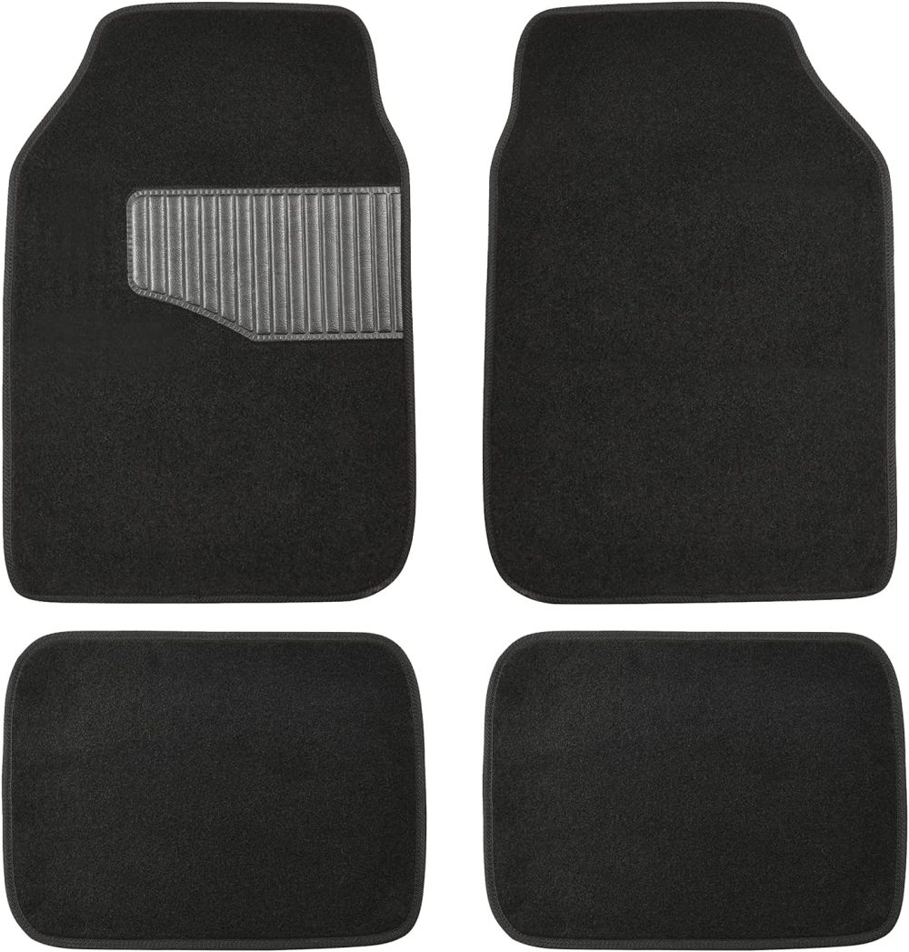 Universal Fit Rubber Carpet Floor Mats For Car SUV Van & Truck, 4 count (Pack of 1), Black, 25"L x 17.5"W (Front), 13"L x 17.5"W(Rear)
