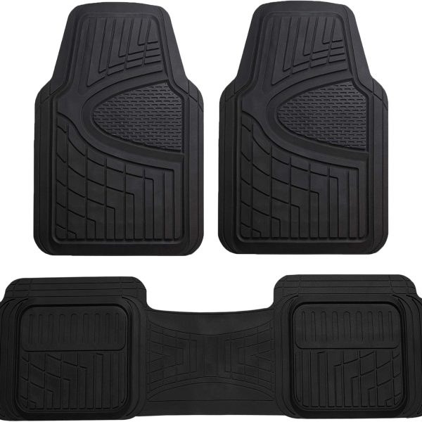 Automotive Floor Mats Universal Fit for All Weather Protection Heavy Duty Rubber fits Most Cars, SUVs, and Trucks, Trim to Fit Black