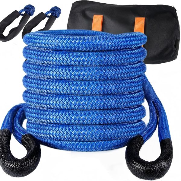 Kinetic Recovery Rope 1-1/8" x 20ft, 48600lbs Heavy Duty Kinetic Tow Rope with Soft Shackles, 30+% Elasticity Offroad Tow Straps for  UTV Trucks SUV Tractor Car Jeep, Blue