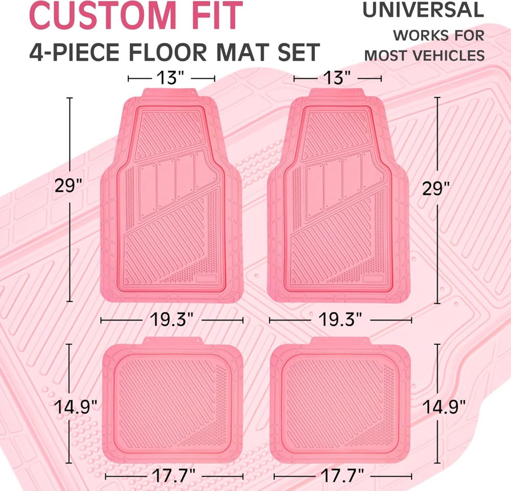 Heavy Duty Rubber Floor Mats 4-Piece Pink Car Mats Full Set - Universal Waterproof Floor Mats for Car SUV Truck, Durable All Weather Floor Mats Automotive，Car Mats for Women,Girly(All Pink) - Image 2