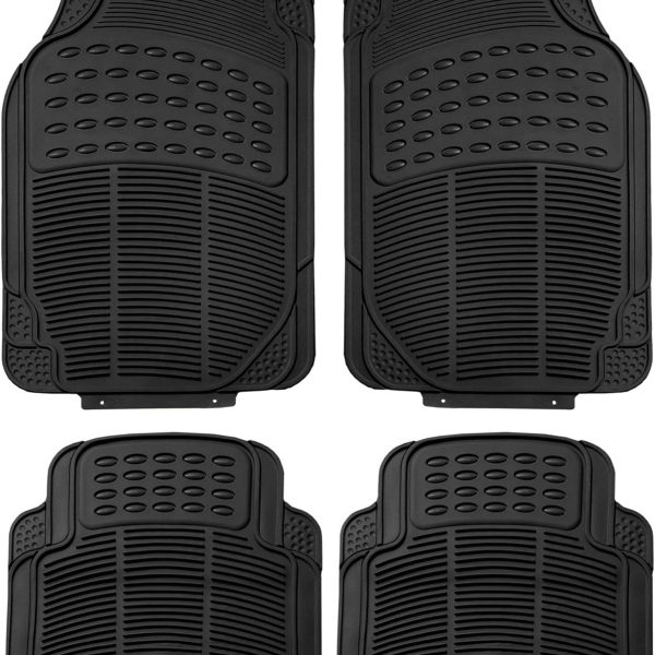 Automotive Floor Mats - Heavy-Duty Rubber, Universal Fit Full Set, , Trimmable For Most Cars, Sedan, SUV, Truck, Black