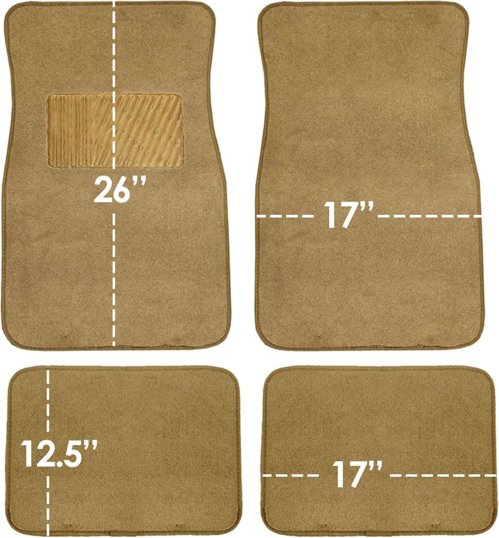 Car Floor Mat 4 Piece Set Driver's Seat with Heel Pad Deluxe Front 66 x 43 cm Rear 32 x 43 cm Beige - Image 2