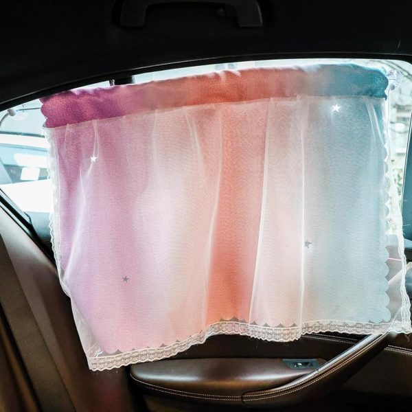 Pastel Gradient Car Curtain – Princess-Inspired Window Shade with Fairy Style, Decorative Privacy Screen for Rear Seat, Easy to Install Travel Accessory