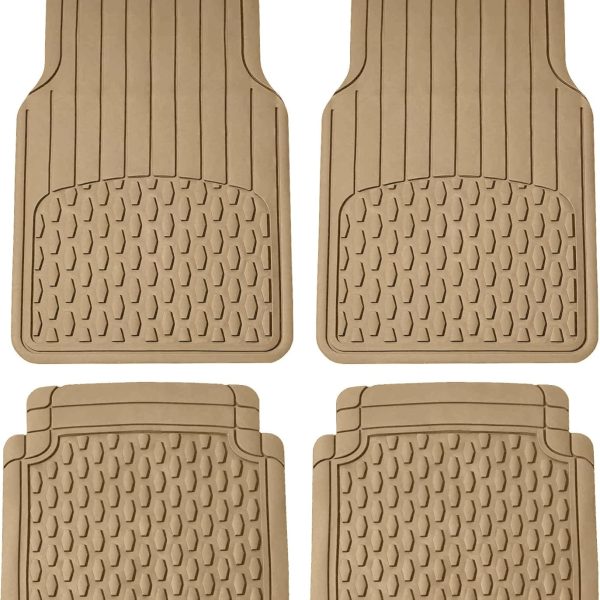 Automotive Floor Mats - Heavy-Duty Rubber Floor Mats for Cars, Universal Fit Full Set, Floor Mats, Trimmable Floor Mats For Most Sedan, SUV, Truck Floor Mats Beige