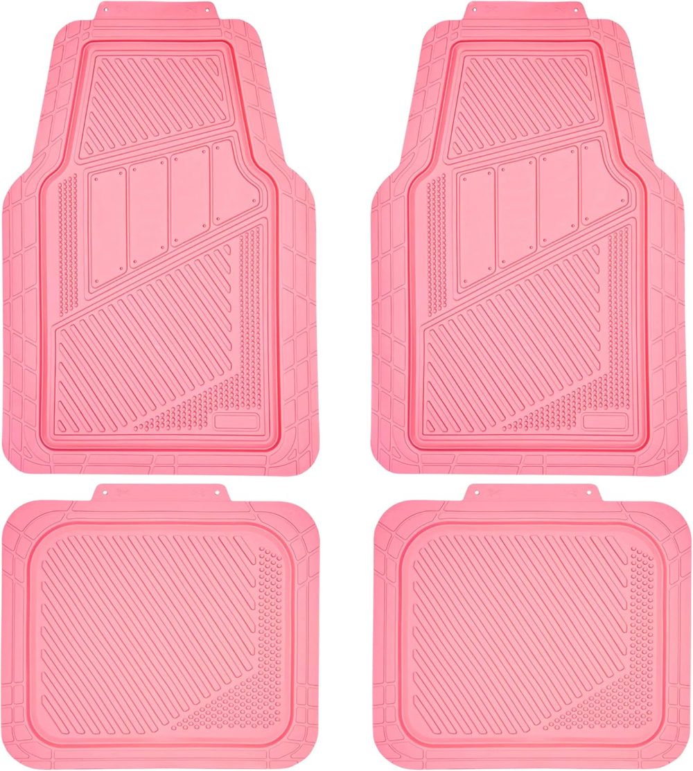 Heavy Duty Rubber Floor Mats 4-Piece Pink Car Mats Full Set - Universal Waterproof Floor Mats for Car SUV Truck, Durable All Weather Floor Mats Automotive，Car Mats for Women,Girly(All Pink)