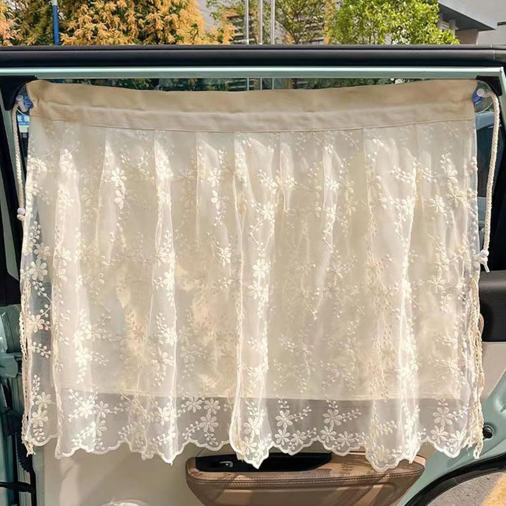 Car Curtains for Baby - Cute Side Window Shade With Embroidery Lace Flower, UV Protection Sunshade With Suction Cup