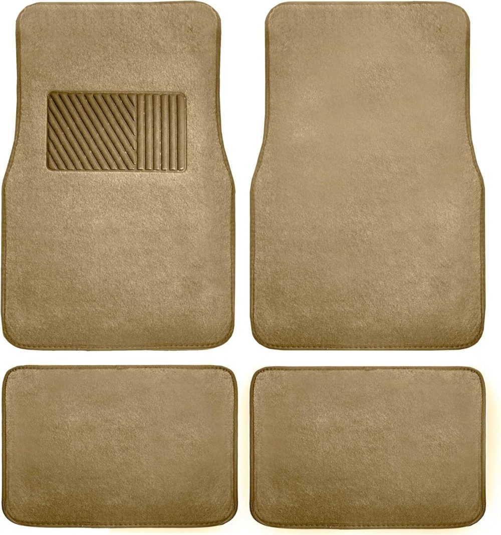Car Floor Mat 4 Piece Set Driver's Seat with Heel Pad Deluxe Front 66 x 43 cm Rear 32 x 43 cm Beige